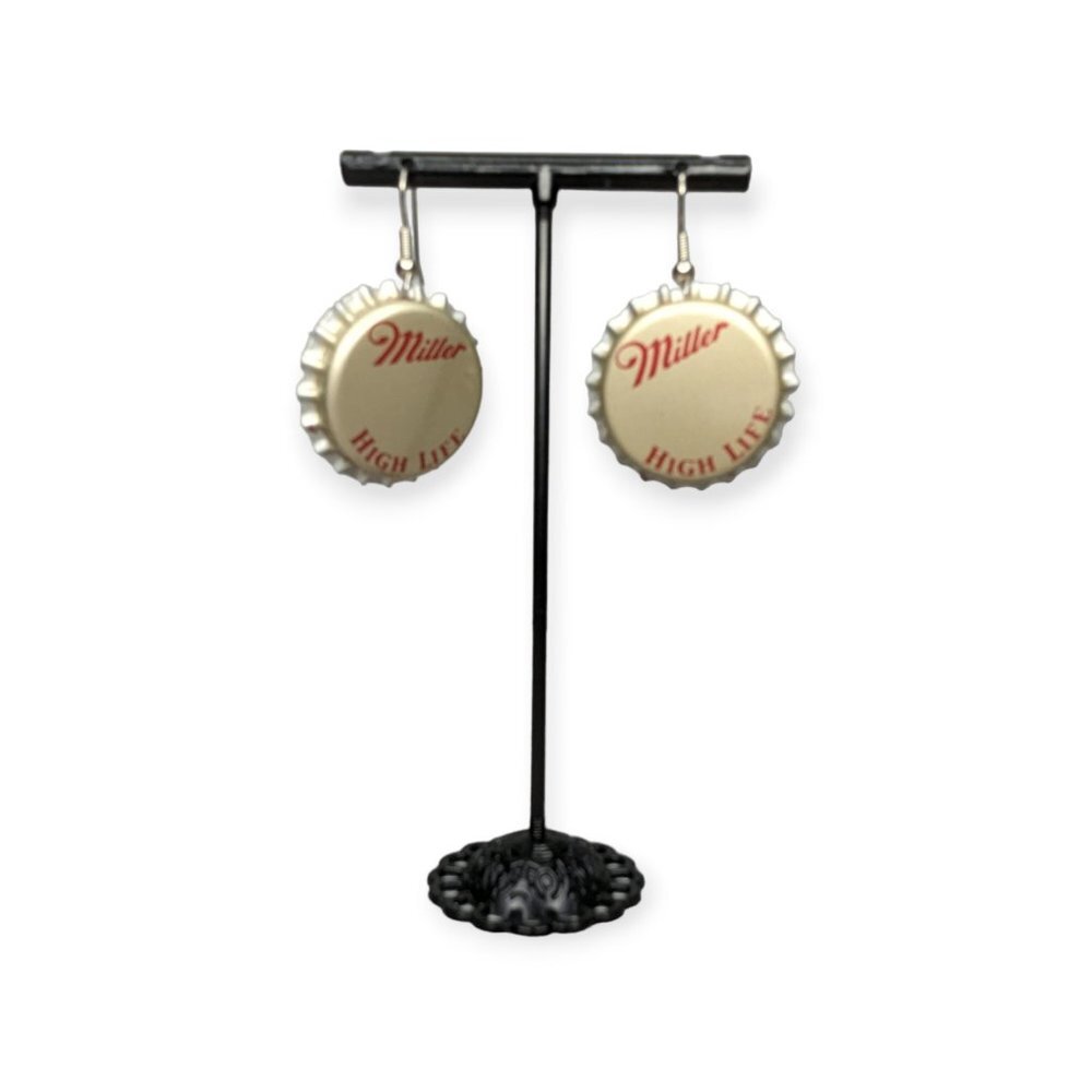 Miller High Life Bottle Cap Drop Earrings